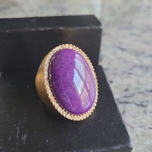 St. John Vintage 90's Gold Tone Purple Cabochon Statement Cocktail Ring